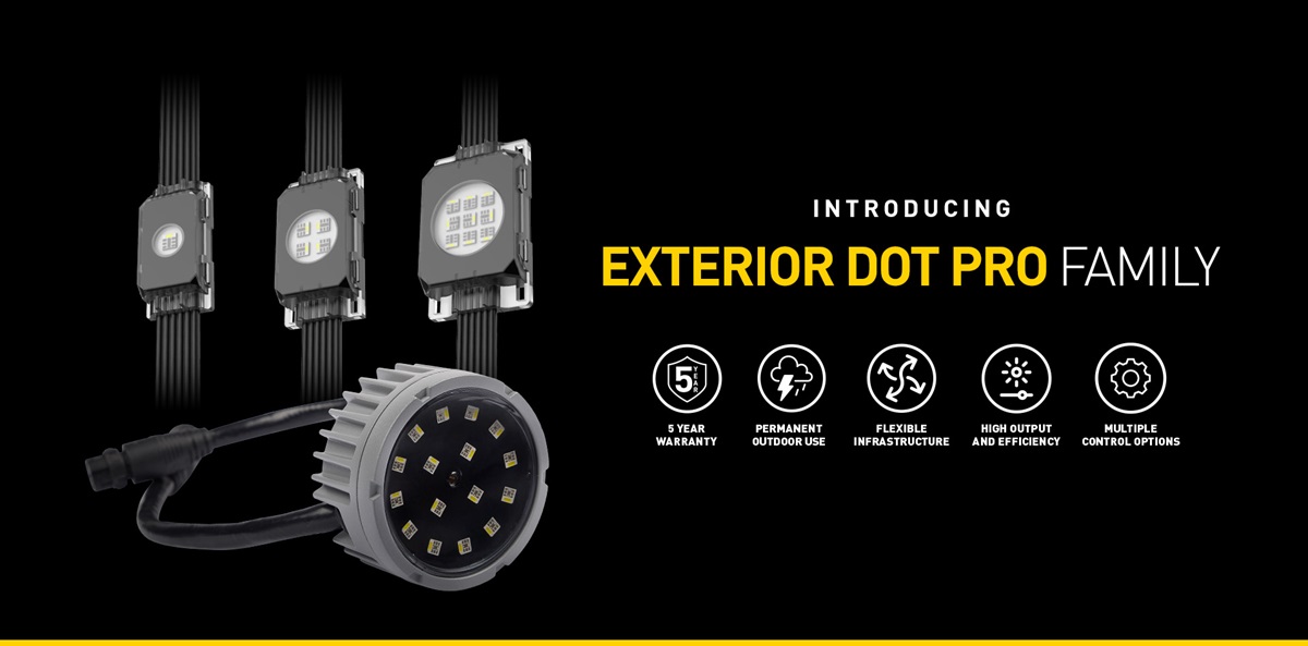 Martin Introduces Exterior Dot Pro Outdoor-Rated RGBW LED Dot Family & New P3 PowerPort Distribution Components